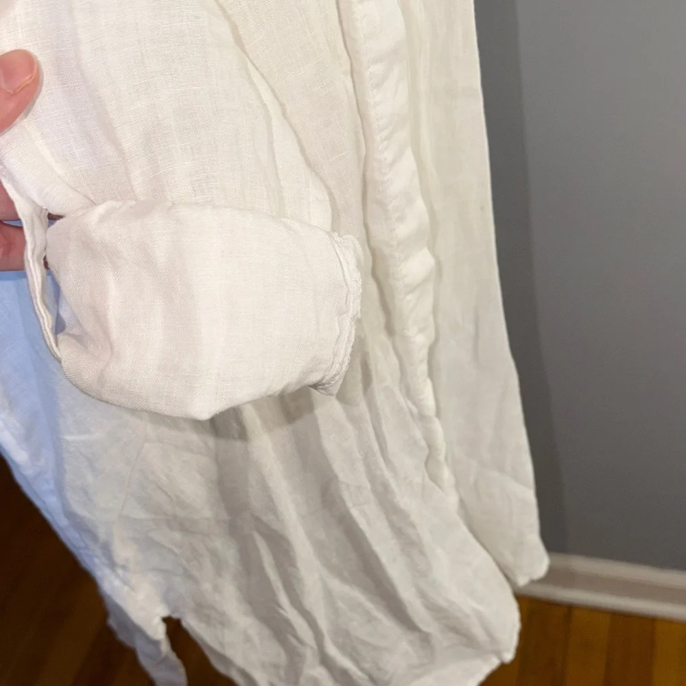 Tahari 100% Linen Classic White Button-Up Shirt - Picture 4 of 10